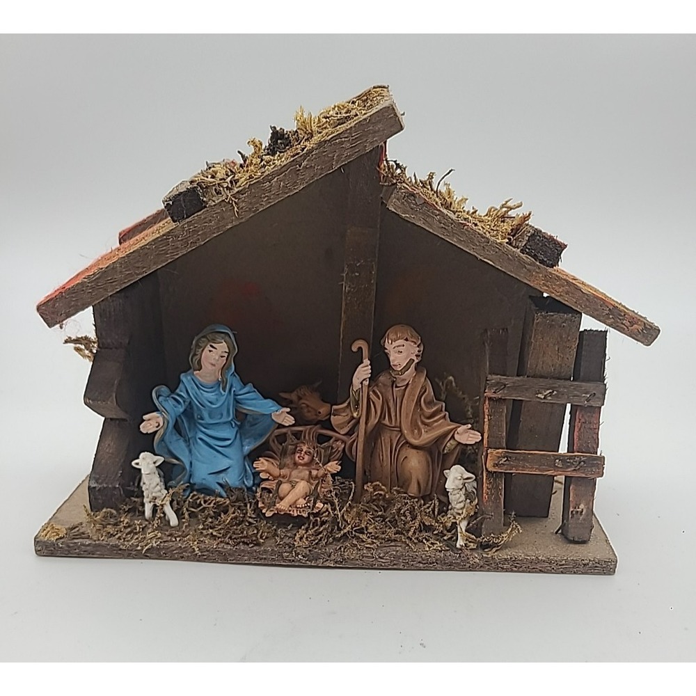 Vtg Italian Nativity Set Christmas‎ Manger Scene 7 Figures Made In Italy Creche